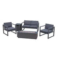 Christopher Knight Home Eclipse Outdoor Aluminum 4 Seater Chat Set with Fire Pit, Black/Dark Gray