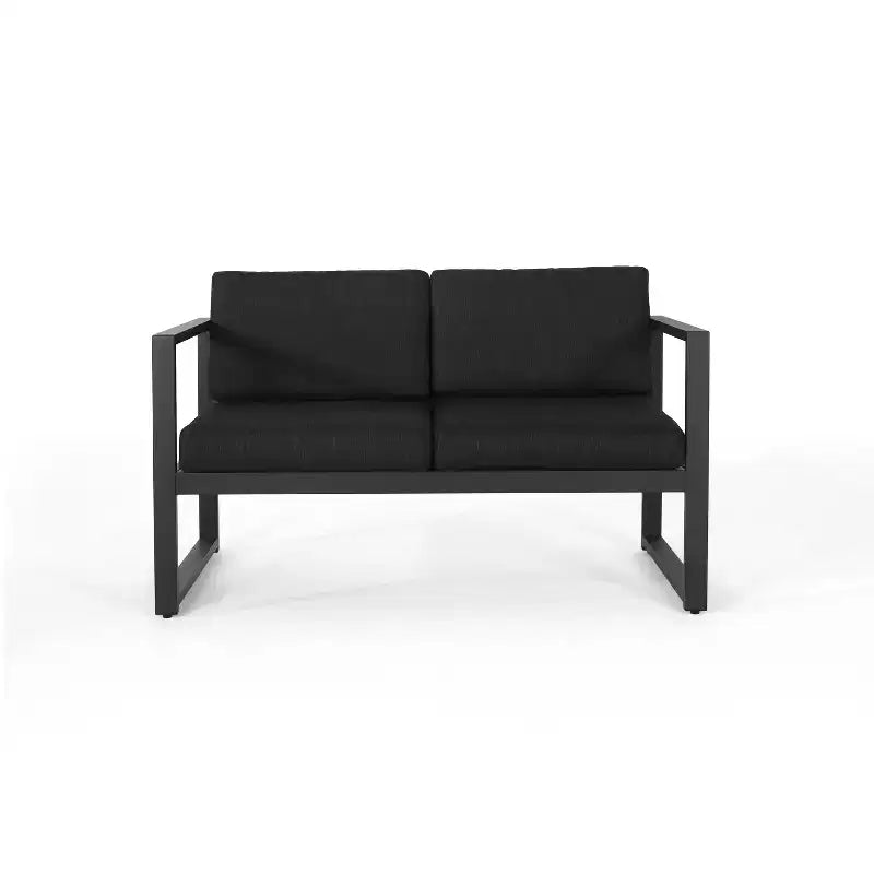 Christopher Knight Home Eclipse Ensemble de conversation extérieur 4 places en aluminium avec foyer, noir/gris foncé