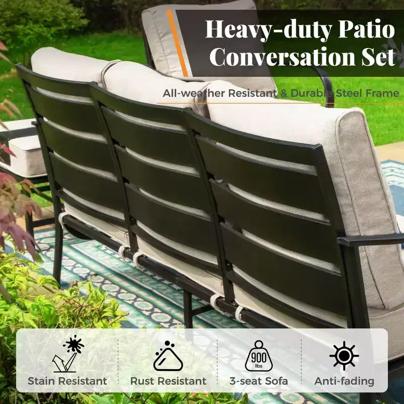 Captiva Designs Ensemble de meubles de patio en métal 5 pièces avec foyer et chaises pivotantes pour jardin, véranda et arrière-cour