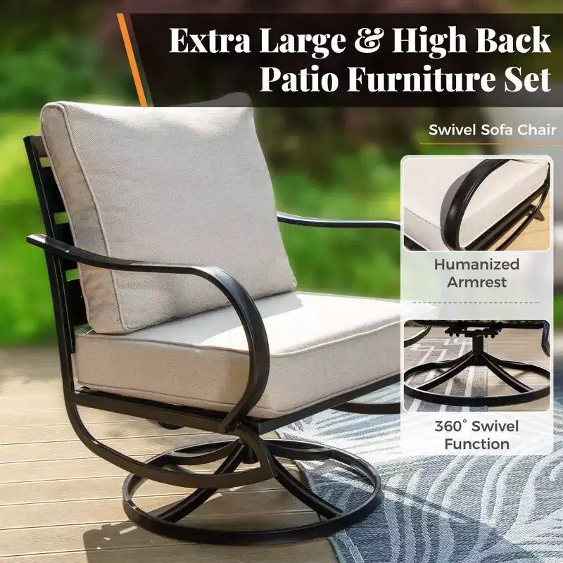 Captiva Designs Ensemble de meubles de patio en métal 5 pièces avec foyer et chaises pivotantes pour jardin, véranda et arrière-cour