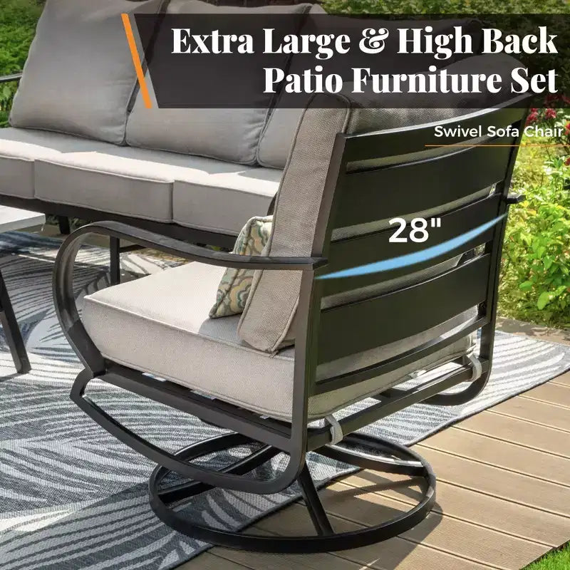 Captiva Designs Ensemble de meubles de patio en métal 5 pièces avec foyer et chaises pivotantes pour jardin, véranda et arrière-cour