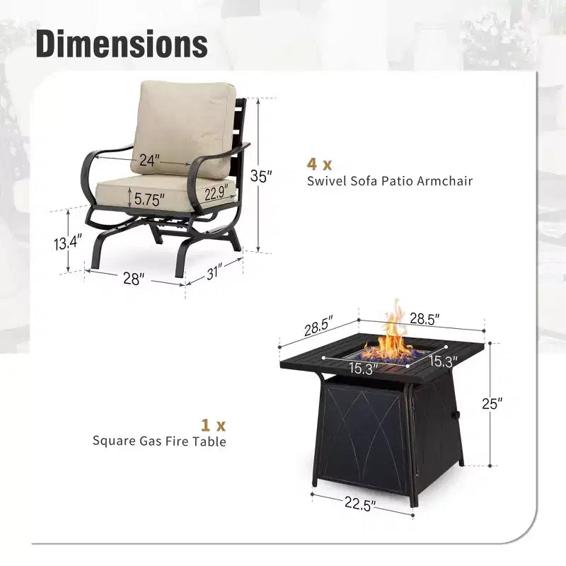 Ensemble de mobilier de patio en métal 5 pièces Captiva Designs avec foyer, fauteuils à bascule pour jardin, porche, arrière-cour
