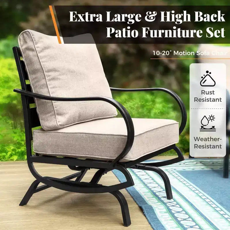 Ensemble de mobilier de patio en métal 5 pièces Captiva Designs avec foyer, fauteuils à bascule pour jardin, porche, arrière-cour