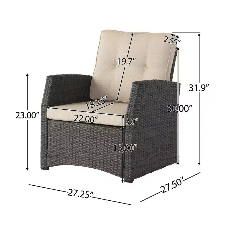 Christopher Knight Home Mawbey Salon de Jardin 5 Pièces avec Fauteuils et Foyer Extérieur en Rotin et Coussins