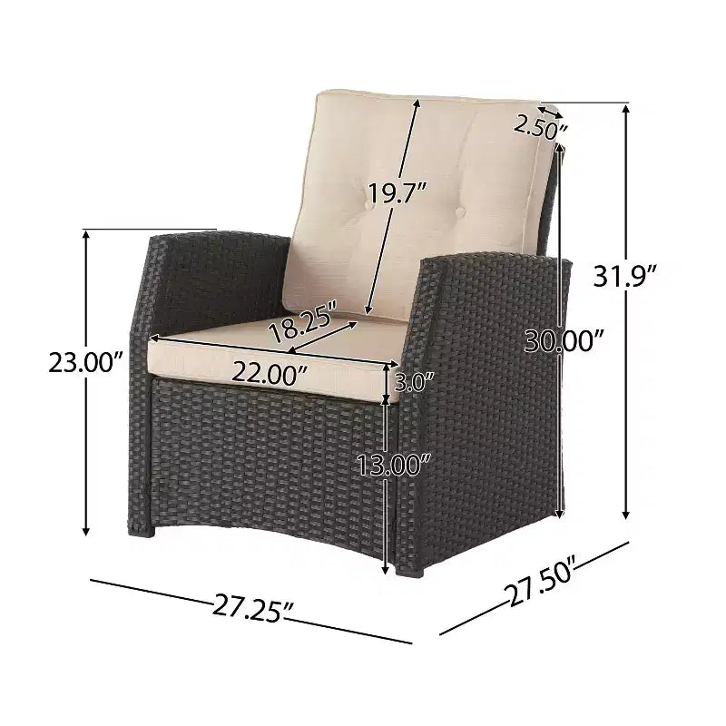 Christopher Knight Home Mawbey Salon de Jardin 5 Pièces avec Fauteuils et Foyer Extérieur en Rotin et Coussins