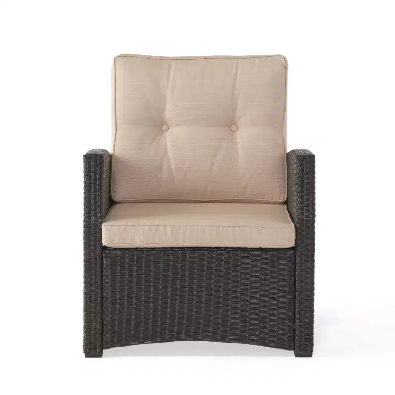 Christopher Knight Home Mawbey Salon de Jardin 5 Pièces avec Fauteuils et Foyer Extérieur en Rotin et Coussins