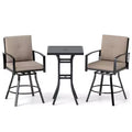 Costway 3 PCS Patio Swivel Bar Set Table and Chairs Set with Soft Cushions & Umbrella Hole