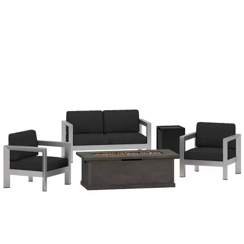 Christopher Knight Home Albion Outdoor Aluminum 4 Seater Chat Set with Fire Pit