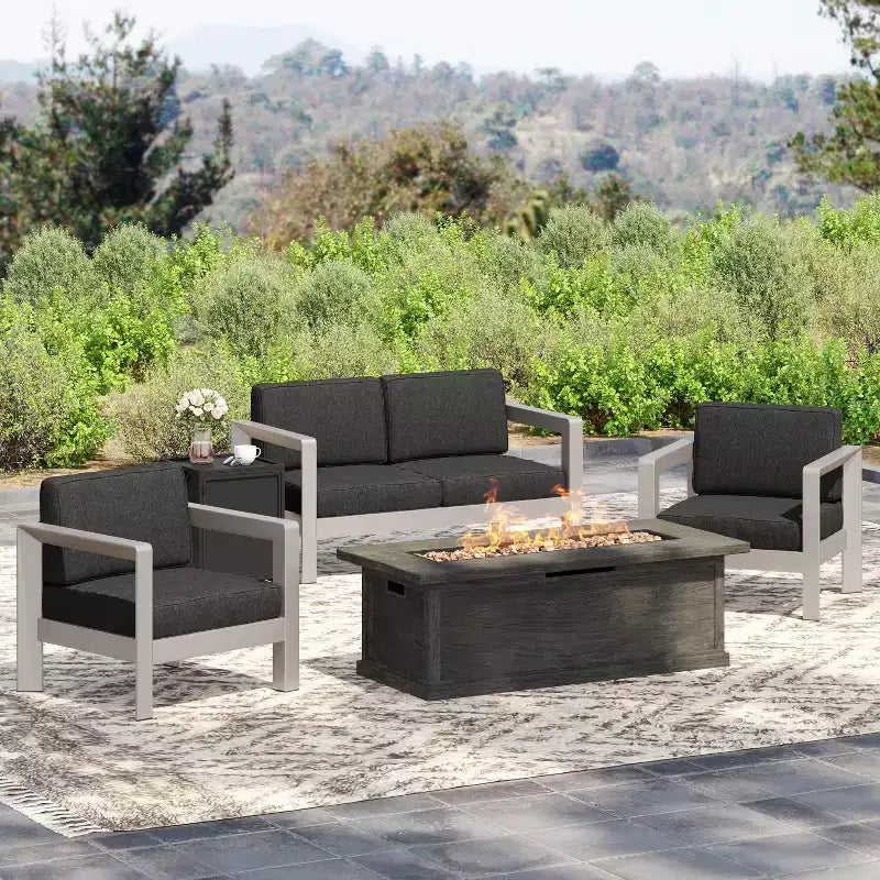 Christopher Knight Home Albion - Ensemble de conversation d'extérieur 4 places en aluminium avec brasero