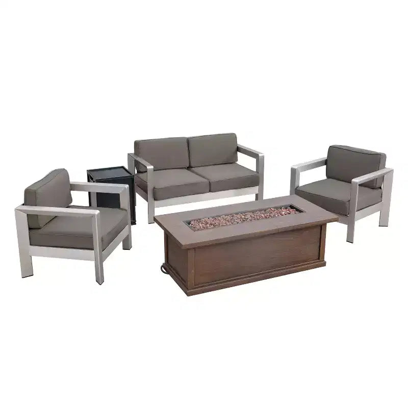 Christopher Knight Home Albion - Ensemble de conversation d'extérieur 4 places en aluminium avec brasero