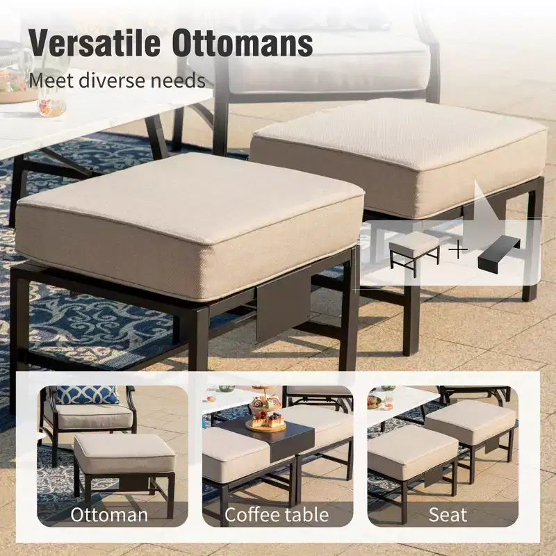 Captiva Designs Salon de conversation d'extérieur 5 pièces en métal avec fauteuils et ottomans à dossier grillagé