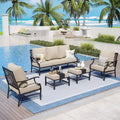 Captiva Designs 5pc Metal Patio Outdoor Conversation Set with Grid-back Armchairs and Ottomans