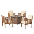 Christopher Knight Home Carolina Outdoor Acacia Wood 5 Piece Club Chair and Fire Pit Set with Cushions