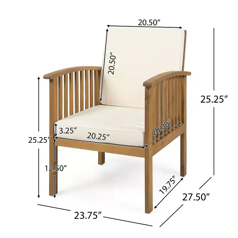 Christopher Knight Home Carolina Ensemble 5 pièces d'extérieur en bois d'acacia avec fauteuils de club et foyer, avec coussins