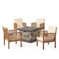 Christopher Knight Home Courtland Outdoor Acacia Wood 5 Piece Club Chair and Fire Pit Set with Cushions