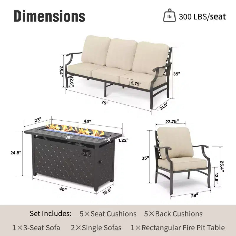 Captiva Designs - Ensemble de conversation d'extérieur 4 pièces avec braséros et fauteuils à dossier quadrillé pour jardin, piscine, arrière-cour