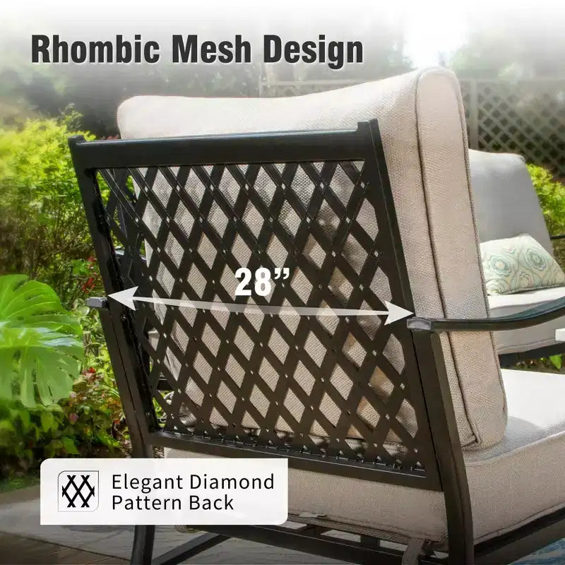 Captiva Designs Ensemble de conversation d'extérieur 5 pièces pour patio avec foyer et fauteuils à bascule à dossier ajouré, pour jardin, bord de piscine, arrière-cour