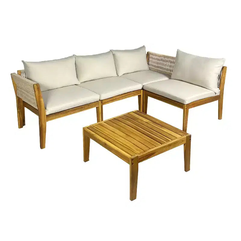 Kinger Home Steven 4-Piece Acacia Wood Patio Furniture Set with Cushions Stylish and Durable Outdoor Patio Furniture Compact Wood