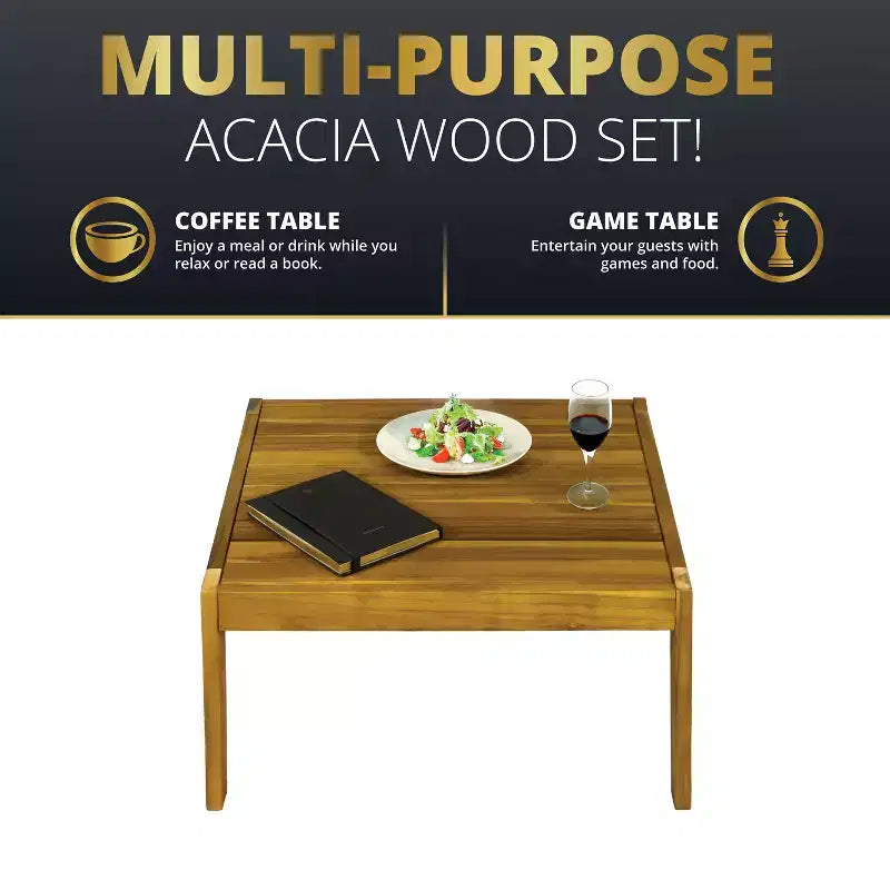 Kinger Home Steven, ensemble de meubles de patio 4 pièces en acacia avec coussins, meubles de patio élégants et durables en bois compact