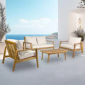 Kinger Home Cheryl 4-Piece Acacia Wood Patio Furniture Set Stylish Outdoor Patio Furniture with Waterproof Cushions