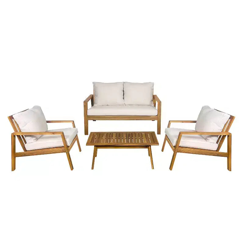 Kinger Home Cheryl Salon de jardin 4 pièces en bois d'acacia Meubles de patio élégants avec coussins imperméables