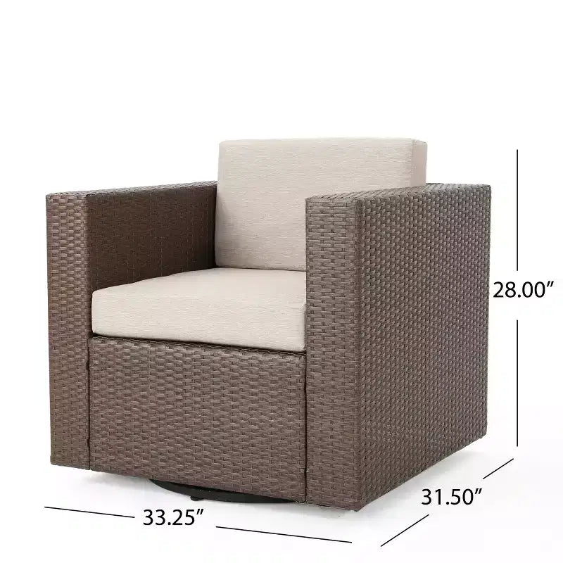 Christopher Knight Home Eli Ensemble de 5 pièces comprenant un fauteuil club pivotant et un foyer extérieur en osier avec coussins