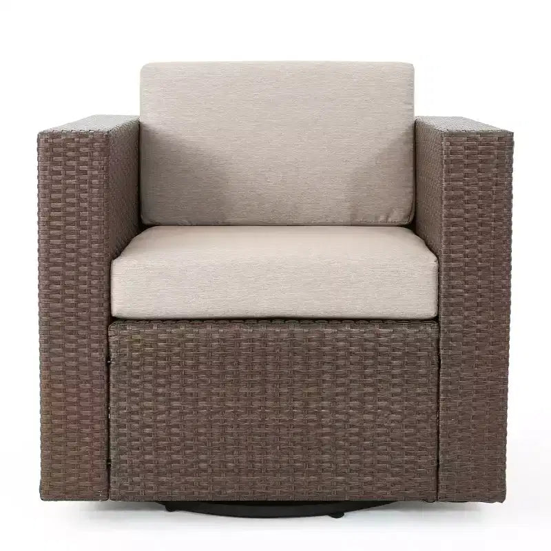 Christopher Knight Home Eli Ensemble de 5 pièces comprenant un fauteuil club pivotant et un foyer extérieur en osier avec coussins