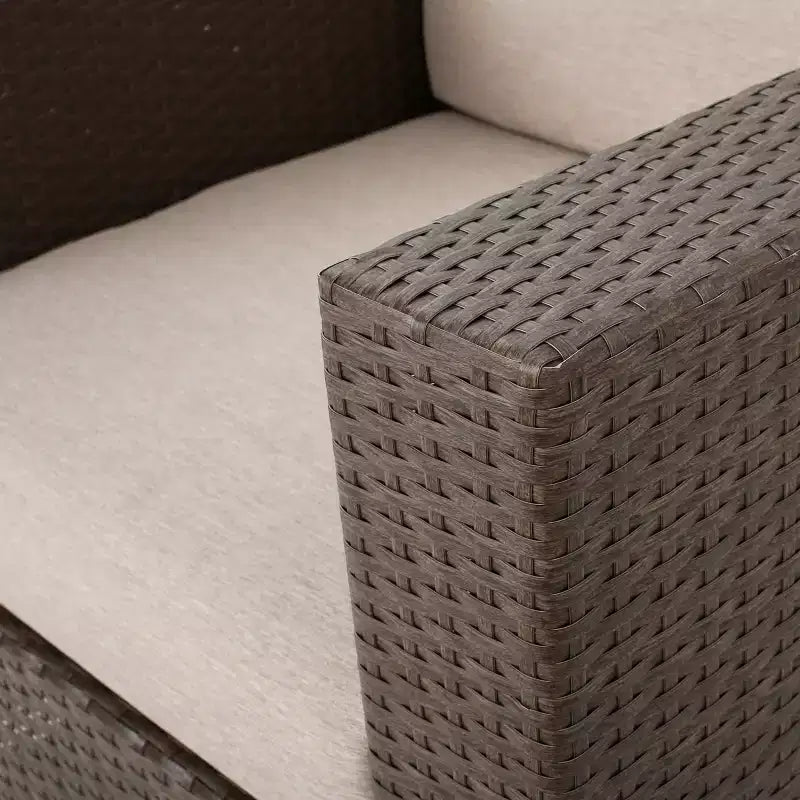 Christopher Knight Home Eli Ensemble de 5 pièces comprenant un fauteuil club pivotant et un foyer extérieur en osier avec coussins