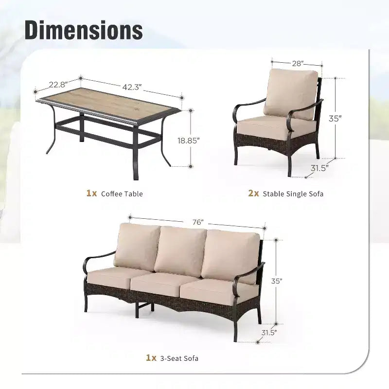 Captiva Designs Salon de jardin 4 pièces en métal et rotin extra large avec table basse