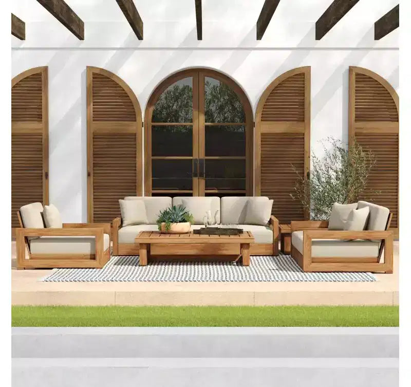 Christopher Knight Home Andrae Salon de jardin 4 places en bois d'acacia avec coussins, marron et beige
