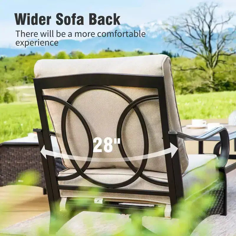 Captiva Designs Ensemble de salon de jardin 4 pièces extra large avec foyer et fauteuils à bascule en métal et rotin