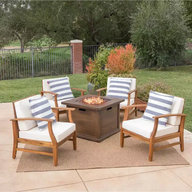 Christopher Knight Home Havana Ensemble de 5 fauteuils de jardin et foyer en bois d'acacia avec coussins