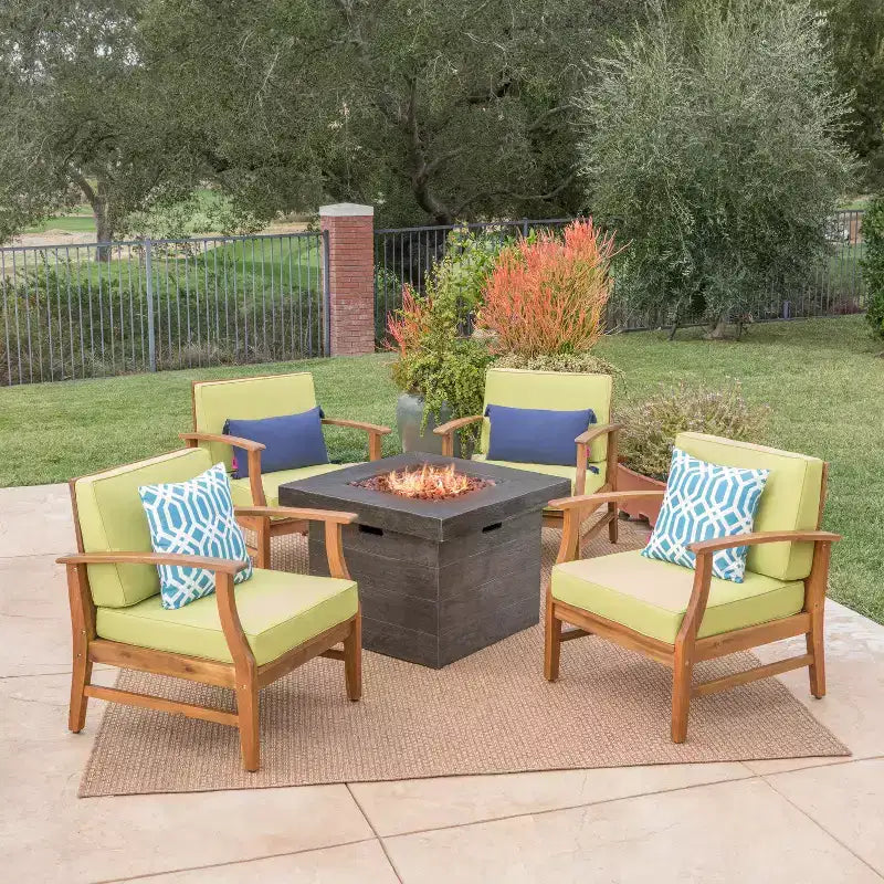 Christopher Knight Home Havana Ensemble de 5 fauteuils de jardin et foyer en bois d'acacia avec coussins