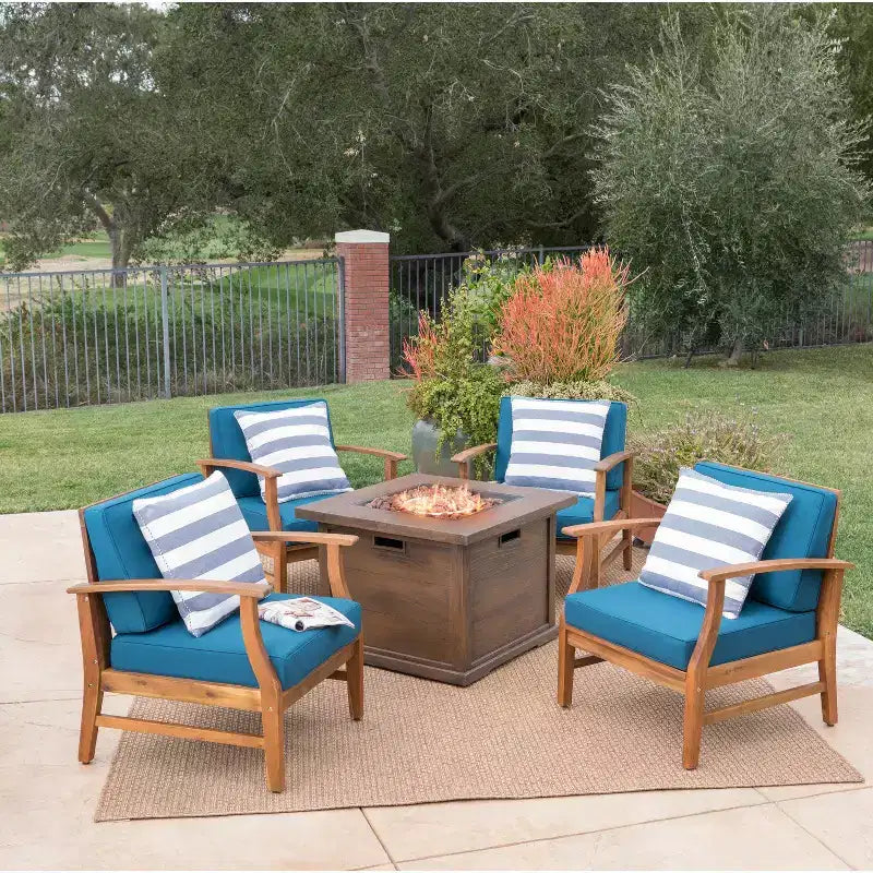 Christopher Knight Home Havana Ensemble de 5 fauteuils de jardin et foyer en bois d'acacia avec coussins