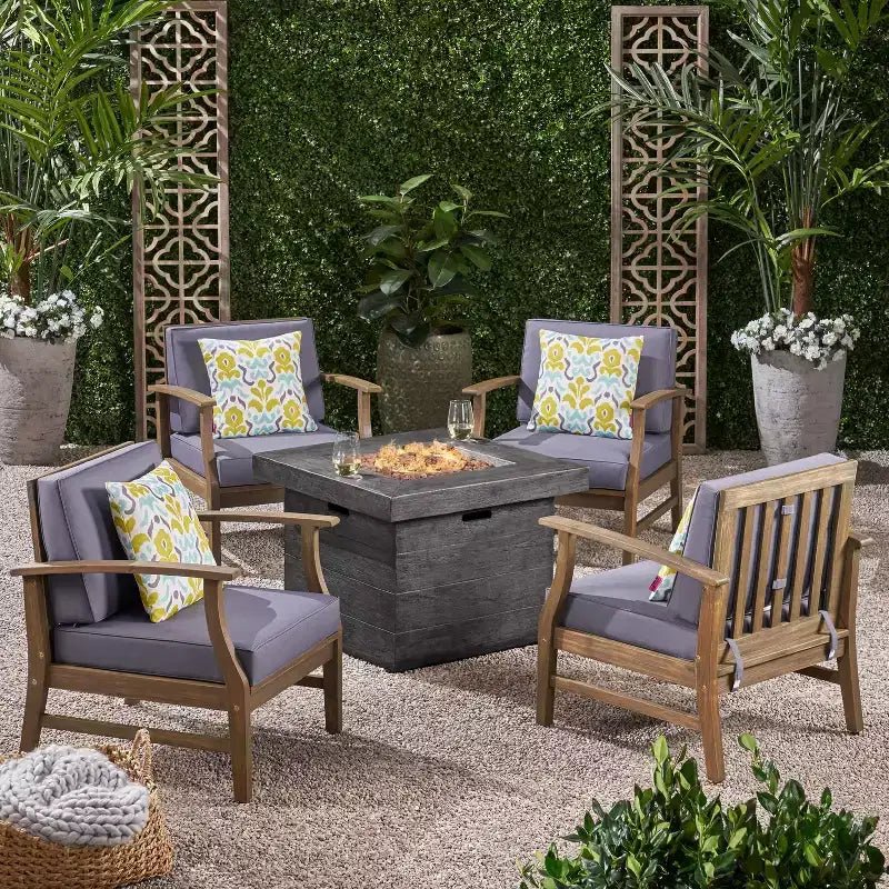 GDFStudio Ensemble de 5 pièces de chaises de club et foyer de Pâques en bois d'acacia avec coussins