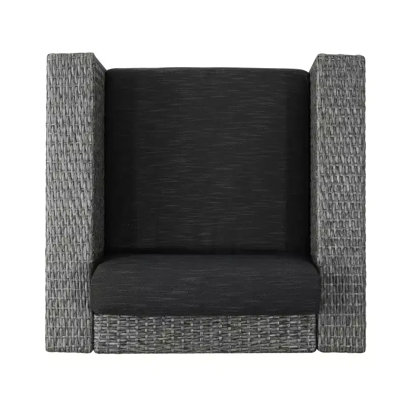 GDFStudio Venise Ensemble d'extérieur 5 pièces avec fauteuil pivotant en osier et foyer avec coussins