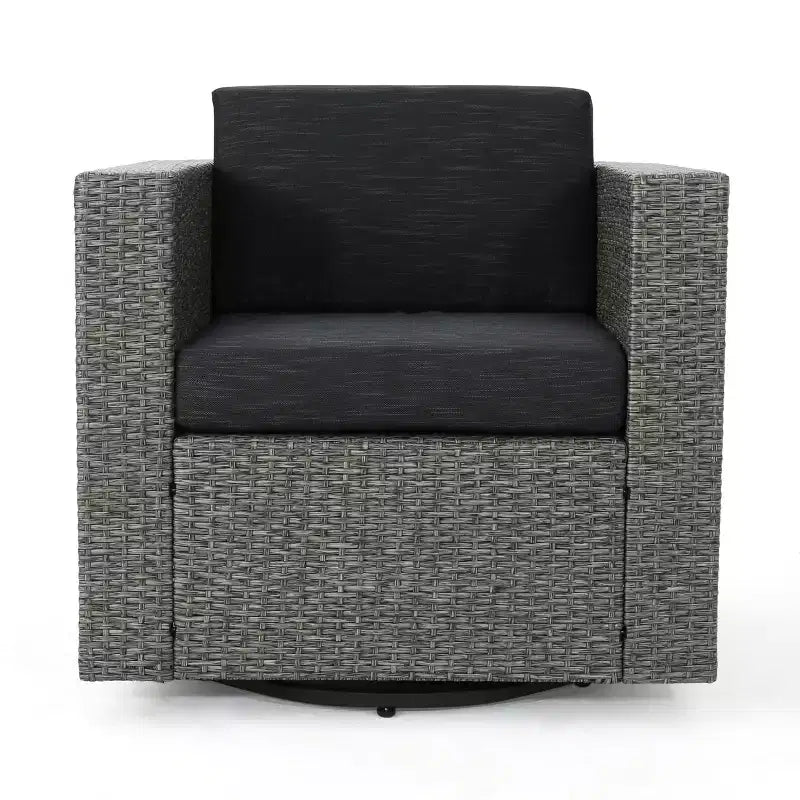 GDFStudio Venise Ensemble d'extérieur 5 pièces avec fauteuil pivotant en osier et foyer avec coussins