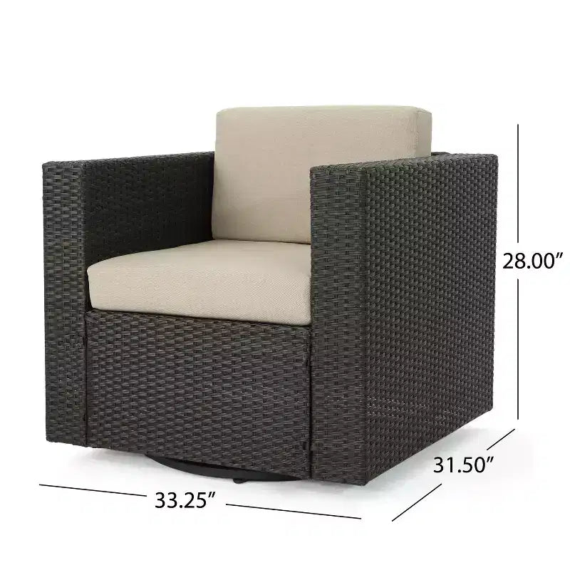 GDFStudio Venise Ensemble d'extérieur 5 pièces avec fauteuil pivotant en osier et foyer avec coussins