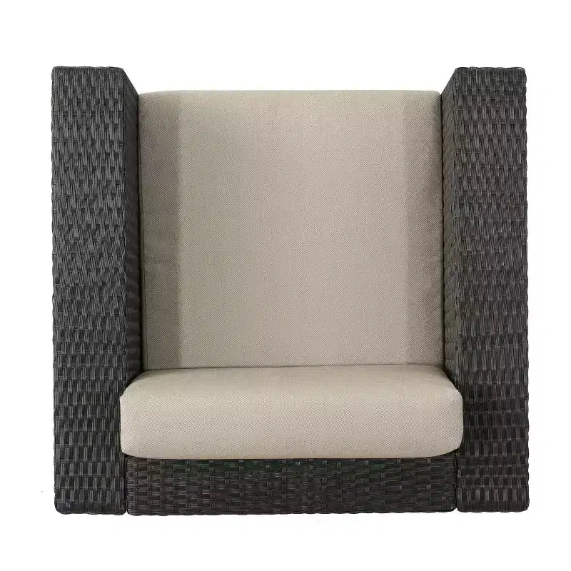 GDFStudio Venise Ensemble d'extérieur 5 pièces avec fauteuil pivotant en osier et foyer avec coussins