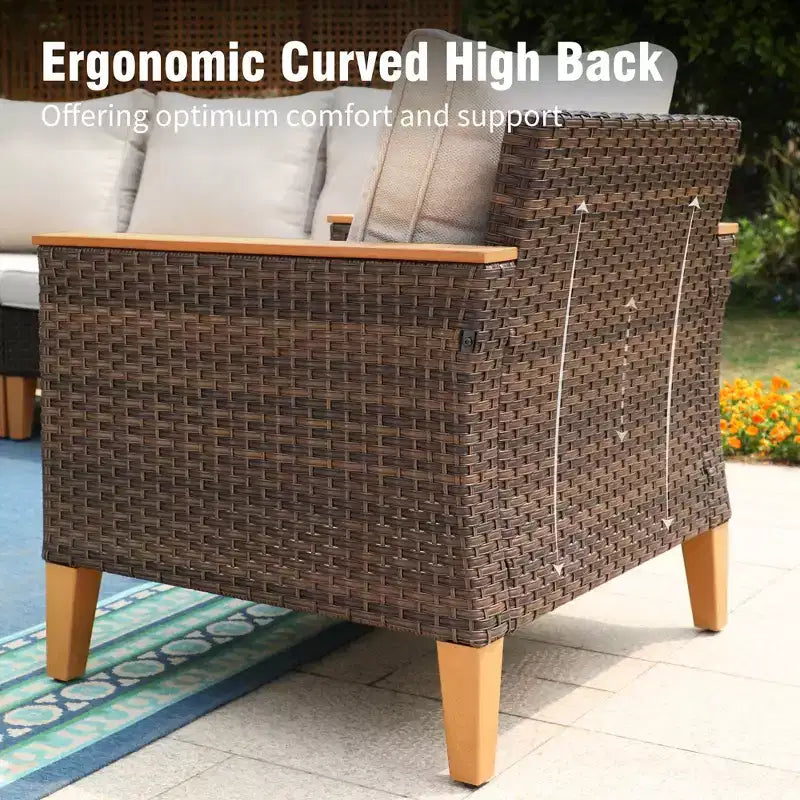 Captiva Designs Salon de jardin demi-lune en rotin et osier 10 pièces avec pouf rembourré
