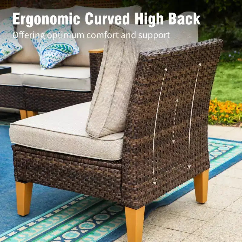 Captiva Designs Ensemble de canapé sectionnel courbé demi-lune en osier et rotin d'extérieur 8 pièces avec pouf rembourré