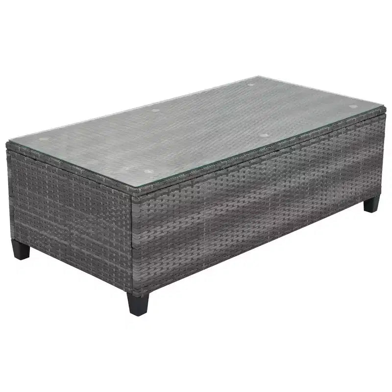 Salon de jardin Whisen 8 pièces en osier tressé, canapé d'extérieur courbé en demi-lune avec table basse rectangulaire