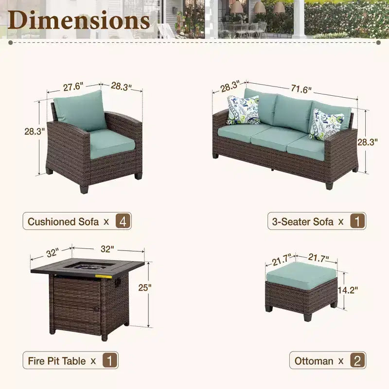 Captiva Designs Salon de jardin 8 pièces en rotin tressé avec coussins, brasero, poufs et fauteuils individuels