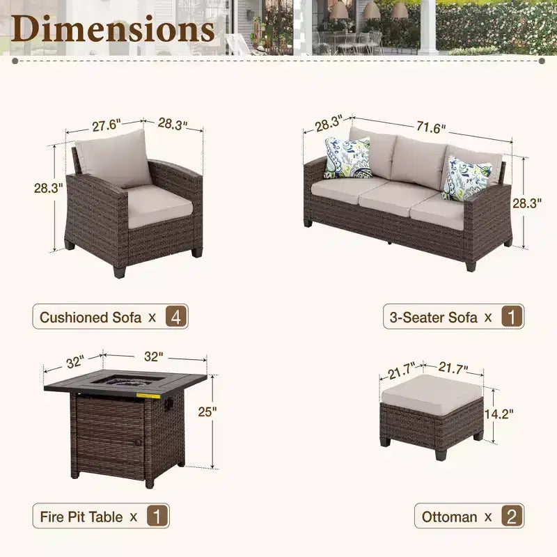 Captiva Designs Salon de jardin 8 pièces en rotin tressé avec coussins, brasero, poufs et fauteuils individuels
