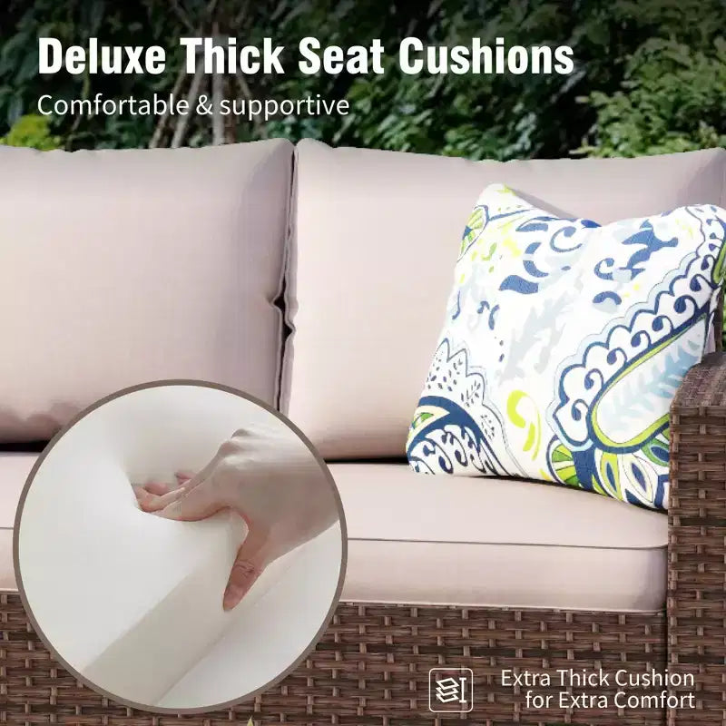 Captiva Designs Salon de jardin 8 pièces en rotin tressé avec coussins, brasero, poufs et fauteuils individuels