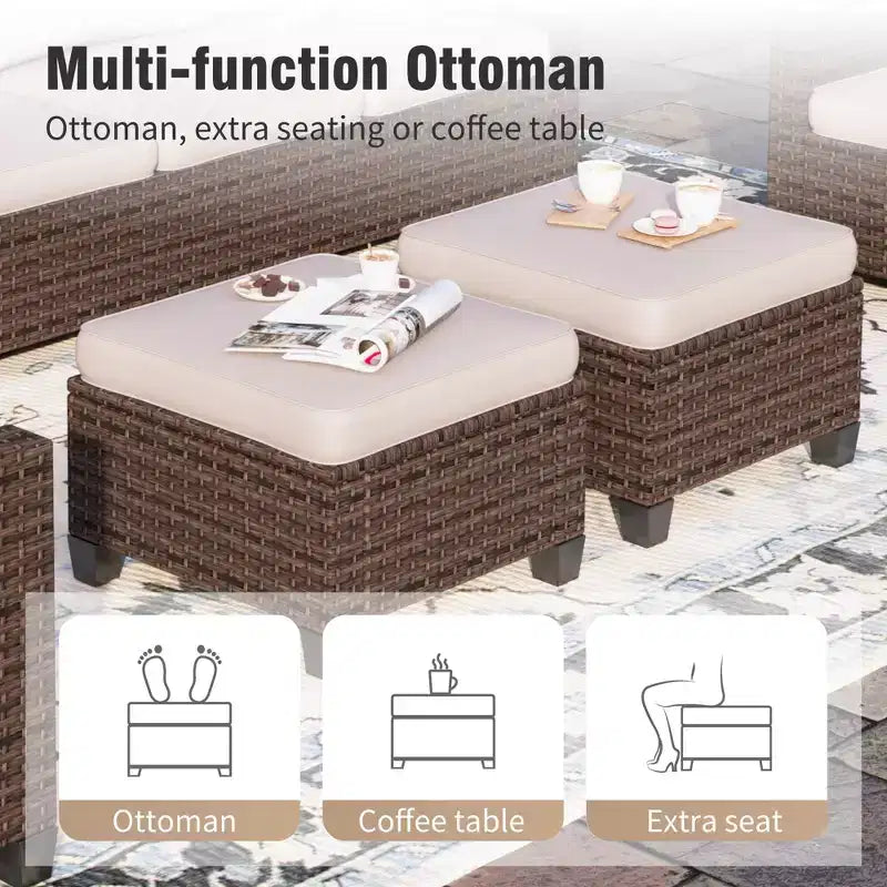 Captiva Designs, ensemble de conversation d'extérieur 7 pièces en osier pour patio, avec 4 canapés individuels rembourrés, pour jardin, piscine, ou arrière-cour