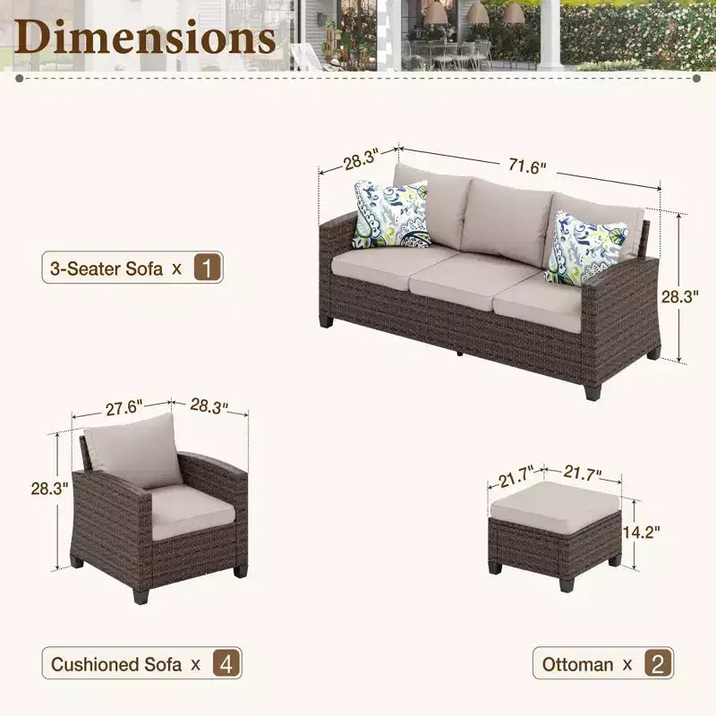 Captiva Designs, ensemble de conversation d'extérieur 7 pièces en osier pour patio, avec 4 canapés individuels rembourrés, pour jardin, piscine, ou arrière-cour