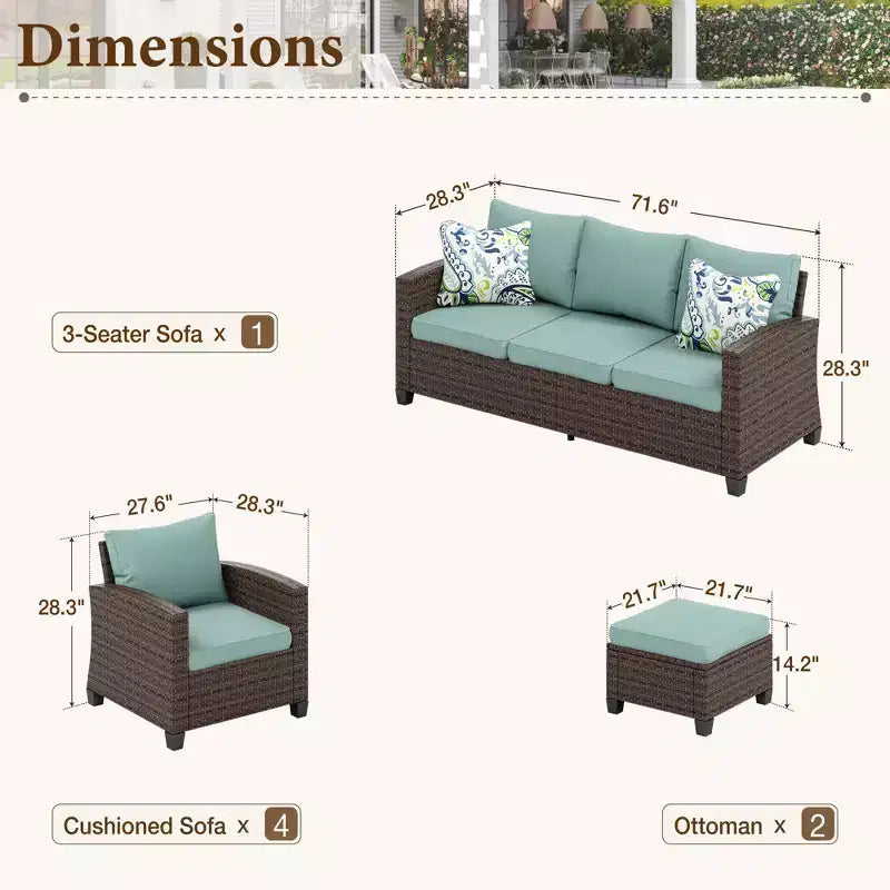 Captiva Designs, ensemble de conversation d'extérieur 7 pièces en osier pour patio, avec 4 canapés individuels rembourrés, pour jardin, piscine, ou arrière-cour