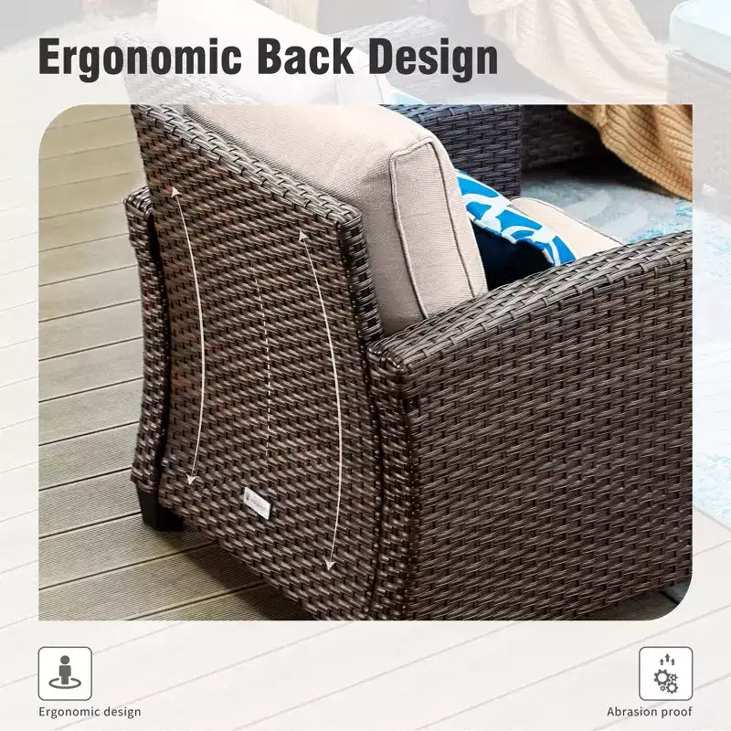 Captiva Designs, ensemble de conversation d'extérieur 7 pièces en osier pour patio, avec 4 canapés individuels rembourrés, pour jardin, piscine, ou arrière-cour