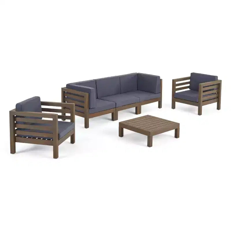 Christopher Knight Home Kaena Ensemble de conversation d'extérieur 5 places en bois d'acacia et fauteuil club avec coussins
